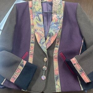 Purple Tailored Blazer with Floral Lapel